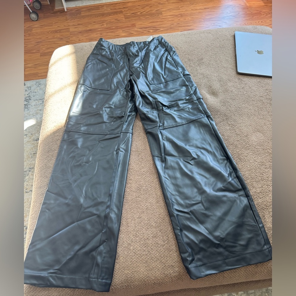 Zara Dark Faux Leather Wide Leg Trousers